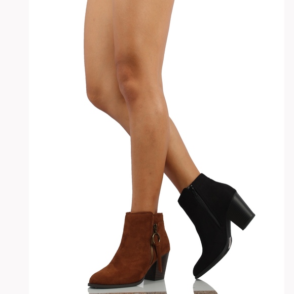 Cognac Zipper Stacked Heel Ankle Boot - Picture 7 of 8